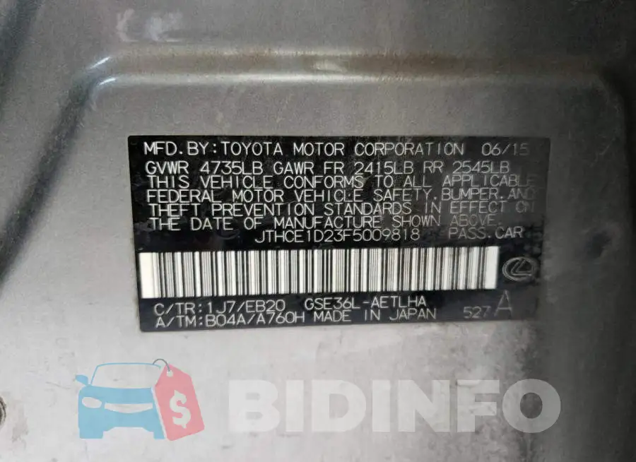 JTHCE1D23F5009818 Photo# 12