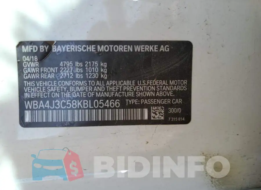 WBA4J3C58KBL05466 Photo# 12