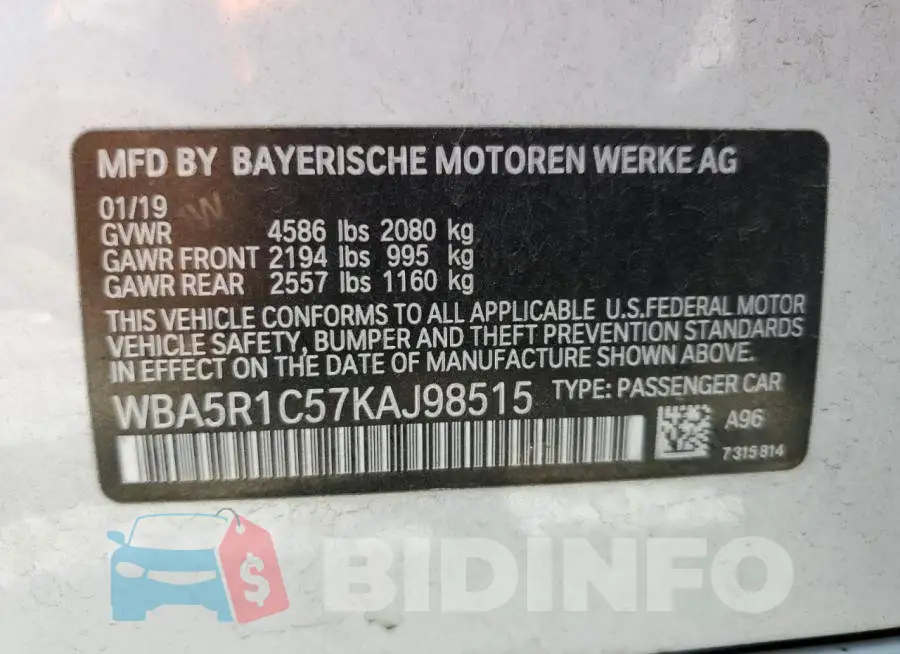 WBA5R1C57KAJ98515 Photo# 12
