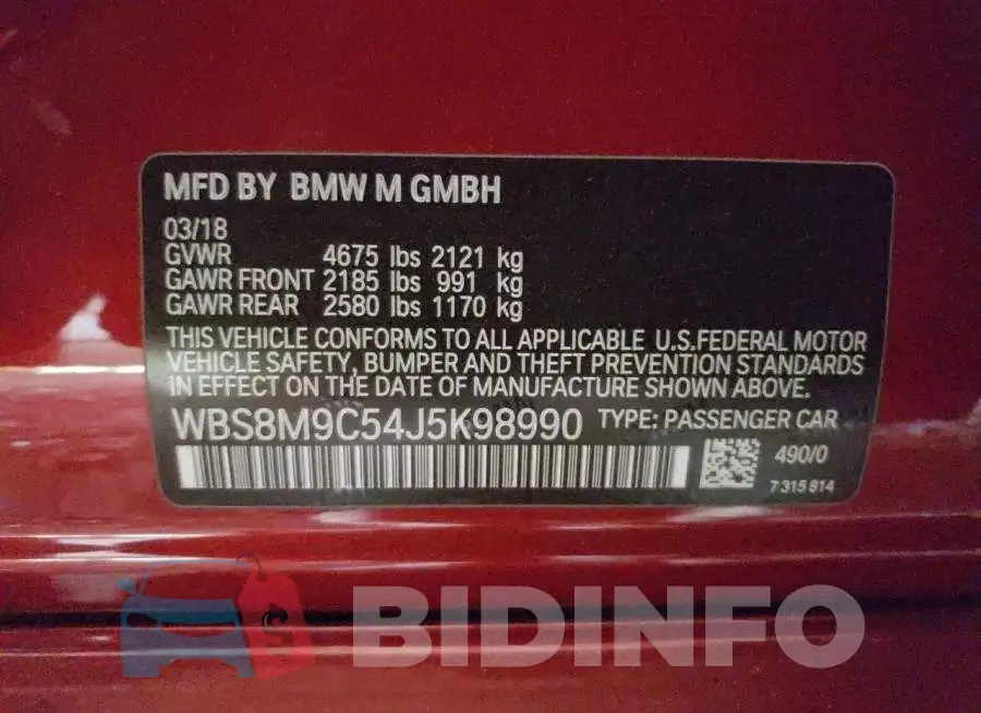 WBS8M9C54J5K98990 Photo# 13