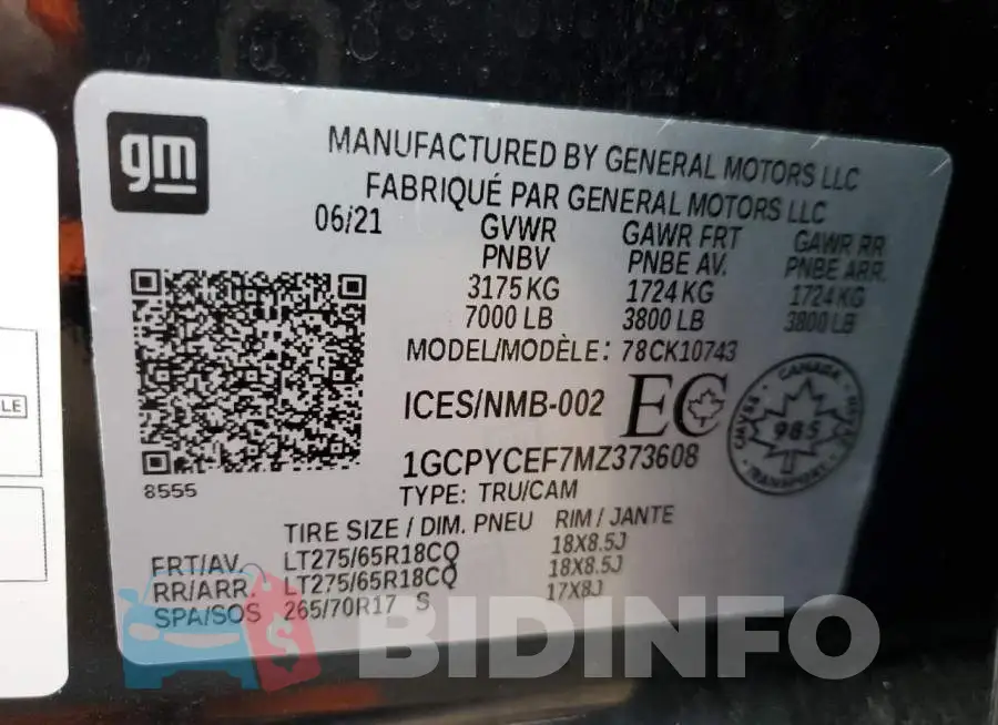 1GCPYCEF7MZ373608 Photo# 12