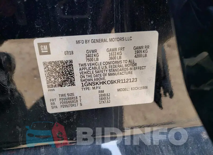 1GNSKHKC6KR112123 Photo# 13