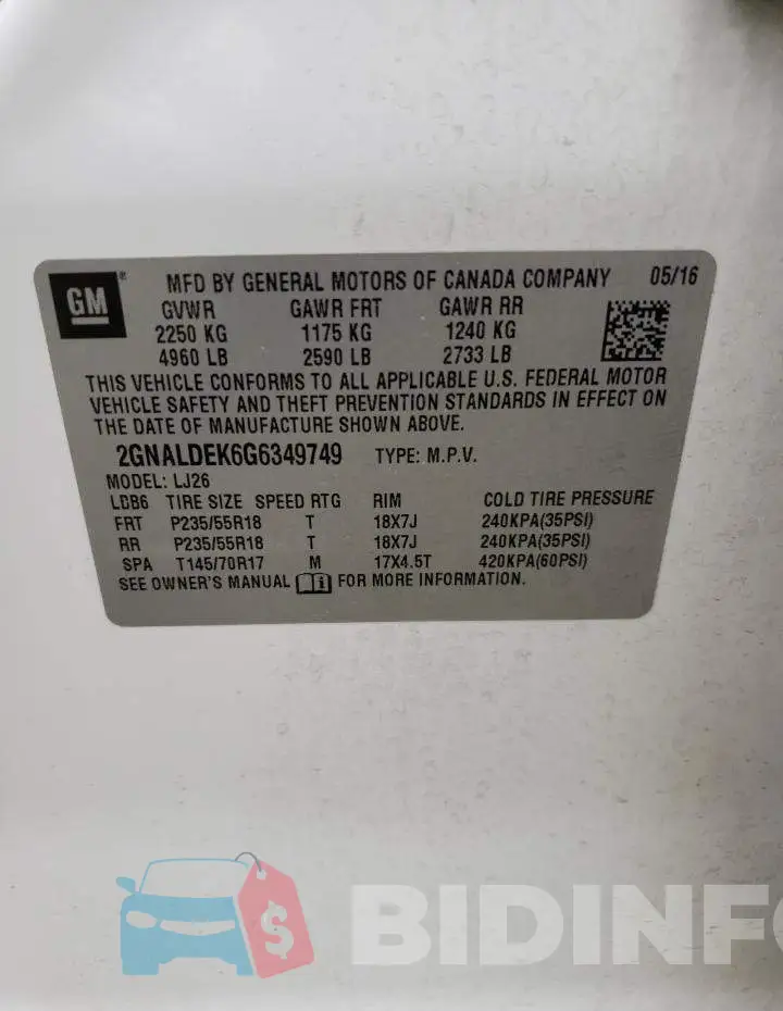 2GNALDEK6G6349749 Photo# 12
