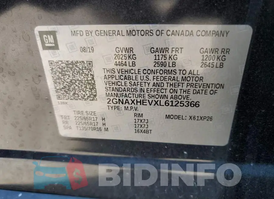2GNAXHEVXL6125366 Photo# 12