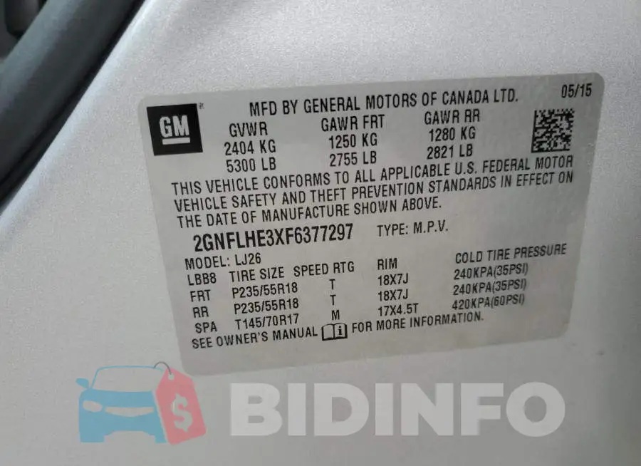 2GNFLHE3XF6377297 Photo# 13