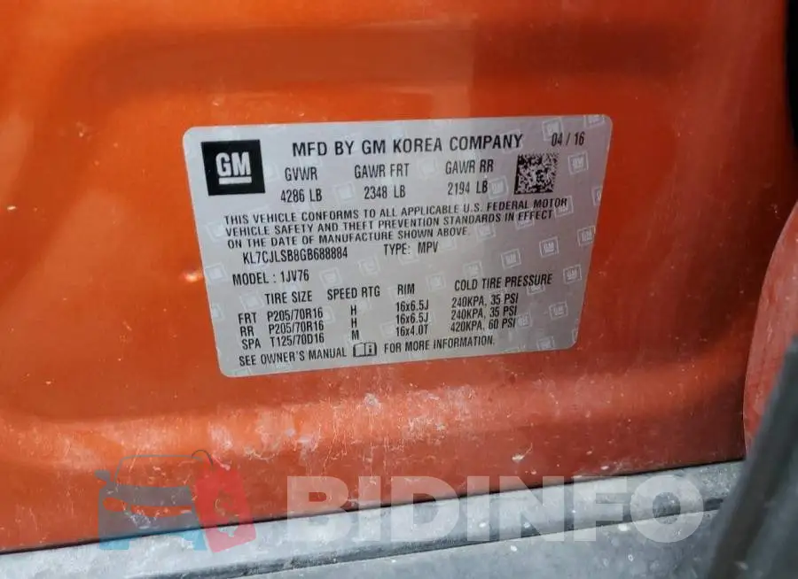 KL7CJLSB8GB688884 Photo# 14