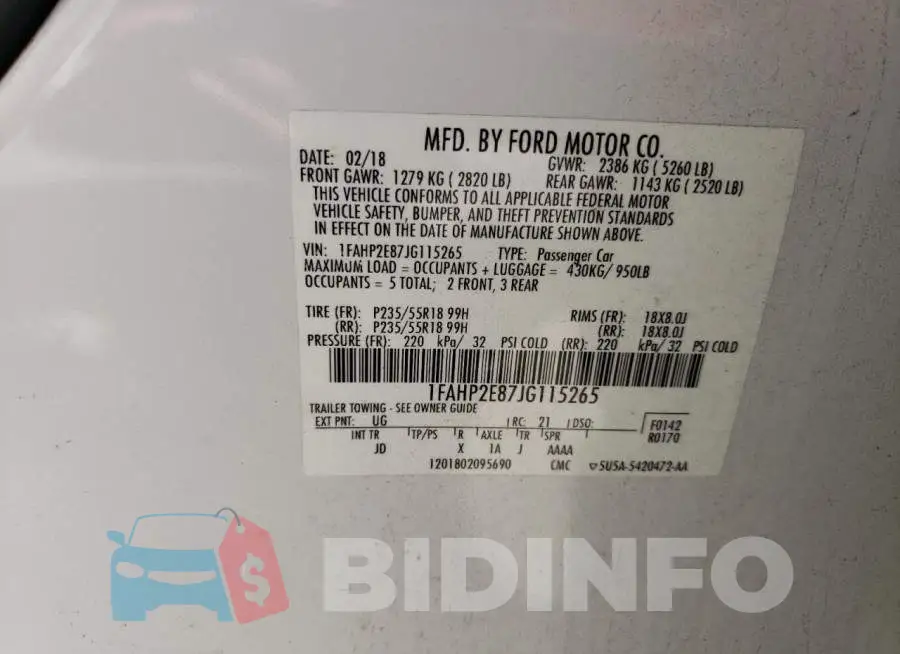 1FAHP2E87JG115265 Photo# 12