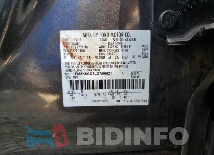 1FM5K8GC8LGA06621 Photo# 12