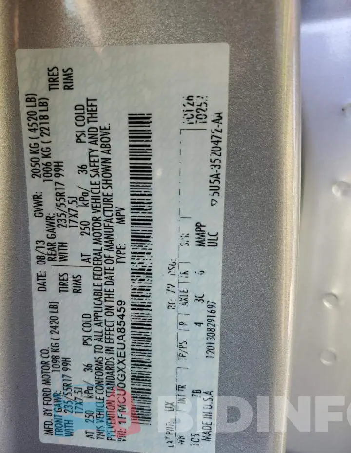 1FMCU0GXXEUA85459 Photo# 13