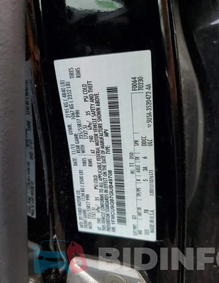 1FMCU9G97GUB49708 Photo# 13