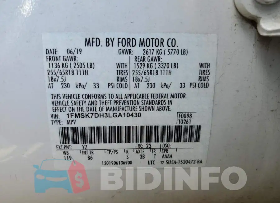 1FMSK7DH3LGA10430 Photo# 14