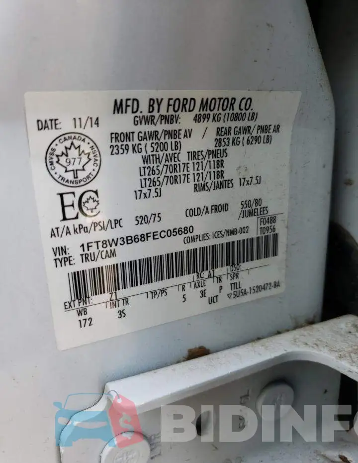 1FT8W3B68FEC05680 Photo# 12
