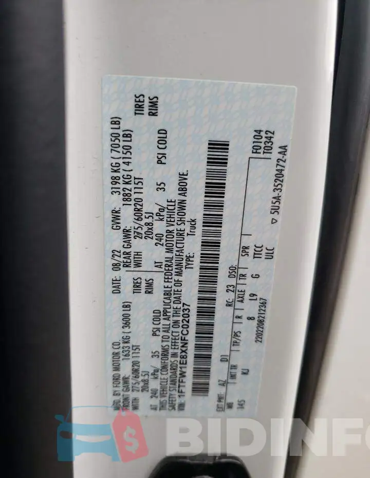 1FTFW1E8XNFC02037 Photo# 12