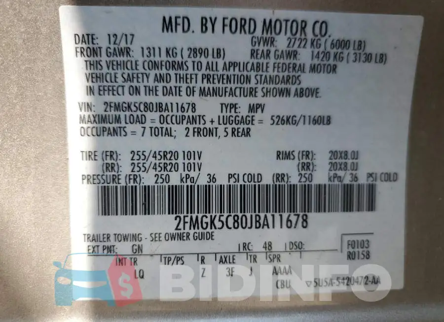 2FMGK5C80JBA11678 Photo# 13