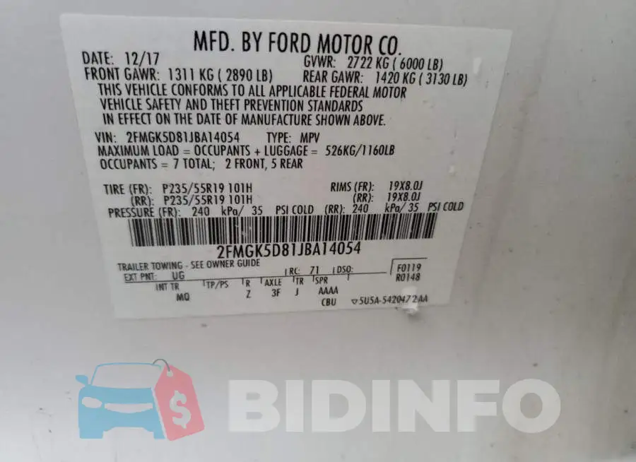 2FMGK5D81JBA14054 Photo# 14