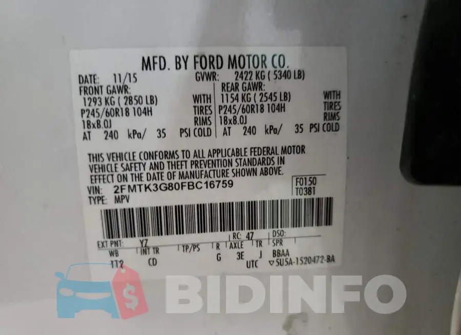 2FMTK3G80FBC16759 Photo# 12