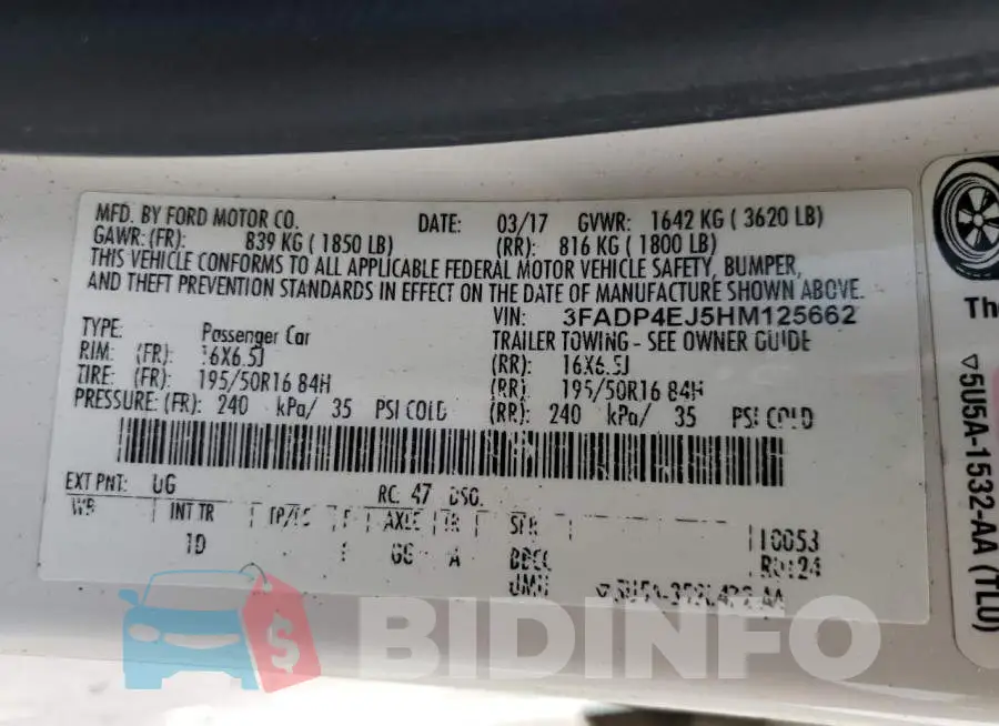 3FADP4EJ5HM125662 Photo# 14