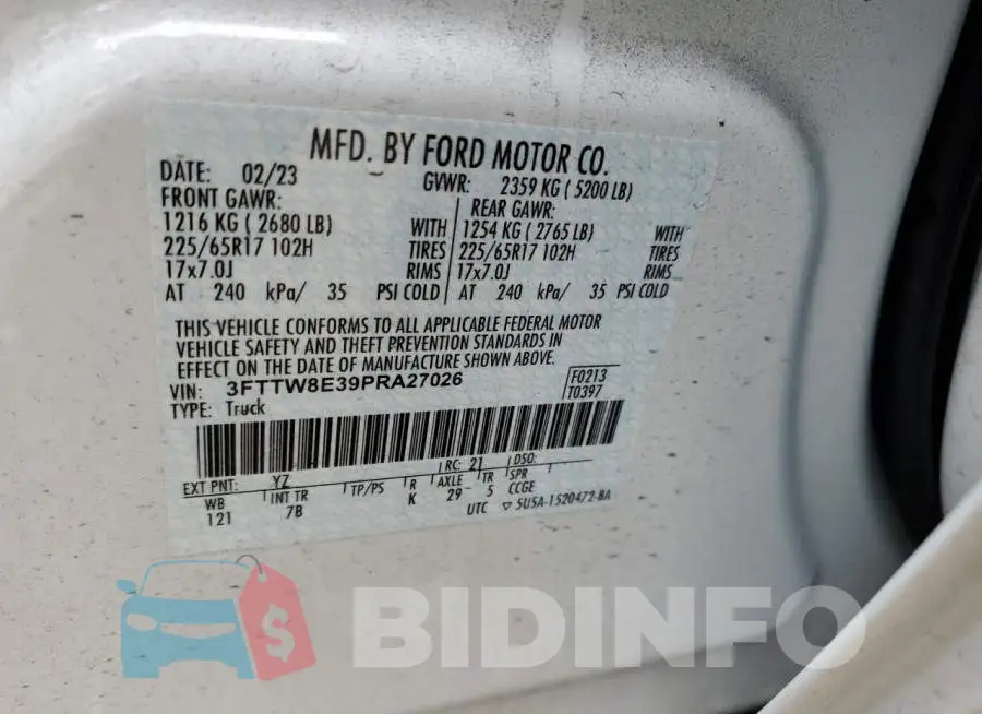 3FTTW8E39PRA27026 Photo# 12