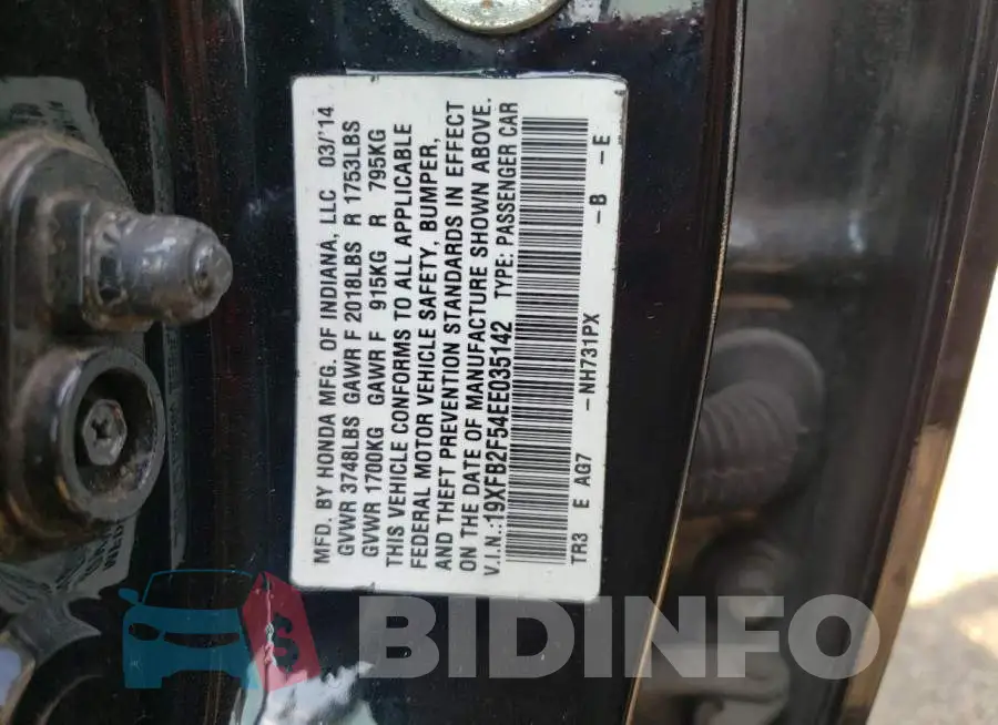 19XFB2F54EE035142 Photo# 13