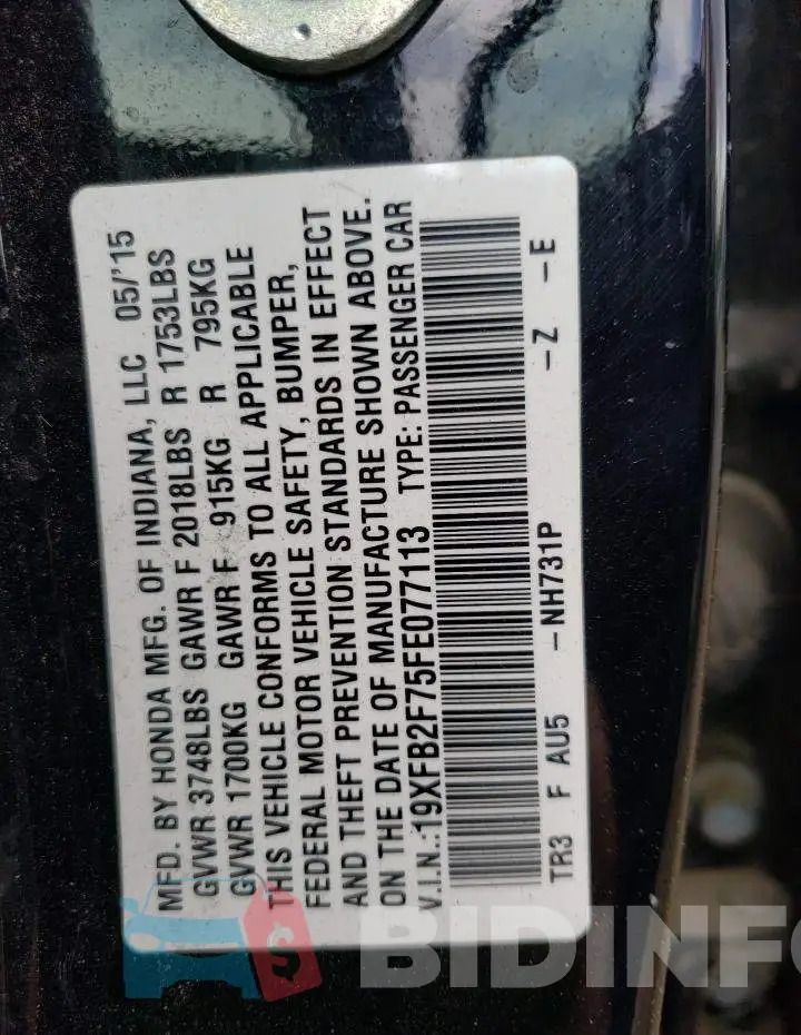 19XFB2F75FE077113 Photo# 12