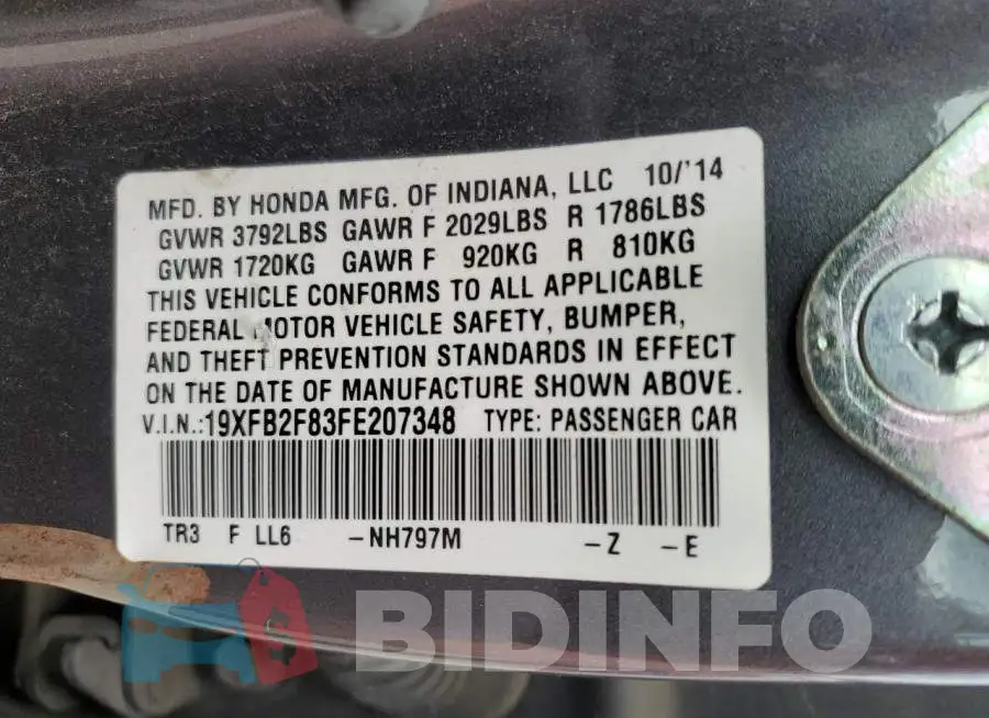 19XFB2F83FE207348 Photo# 13