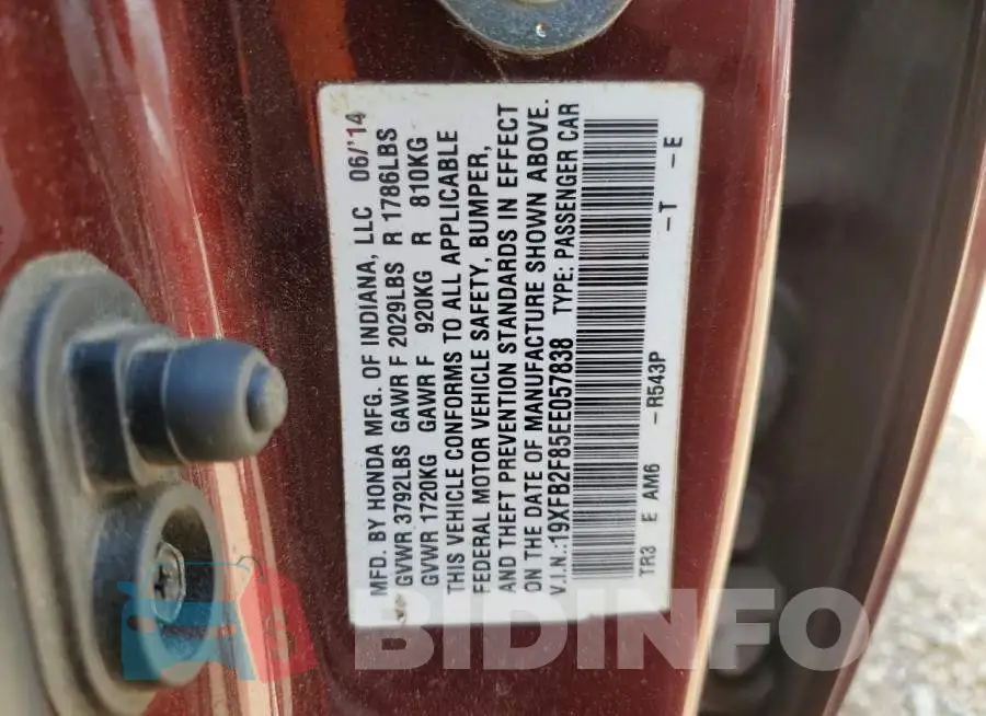 19XFB2F85EE057838 Photo# 12
