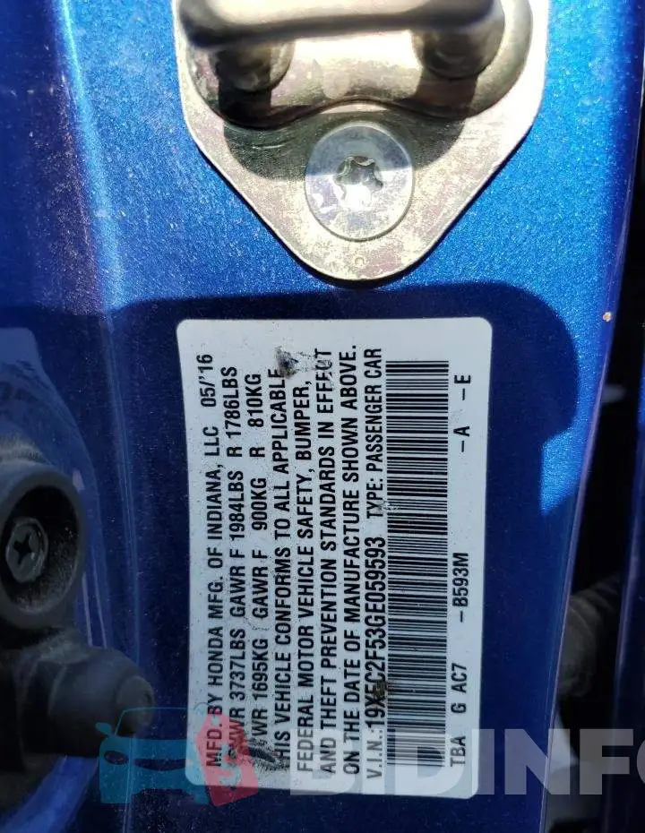 19XFC2F53GE059593 Photo# 12