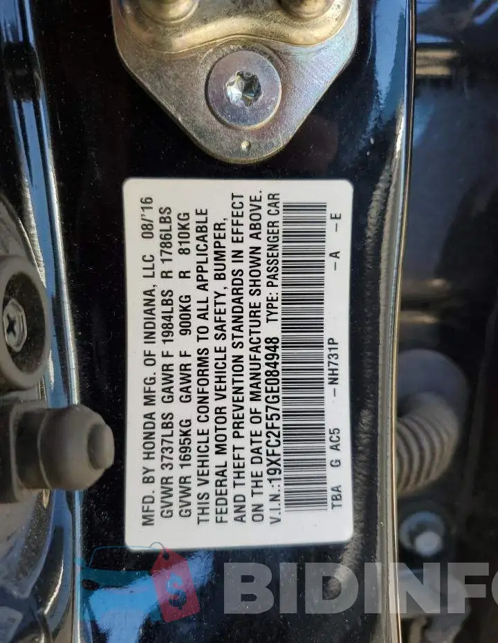 19XFC2F57GE084948 Photo# 12