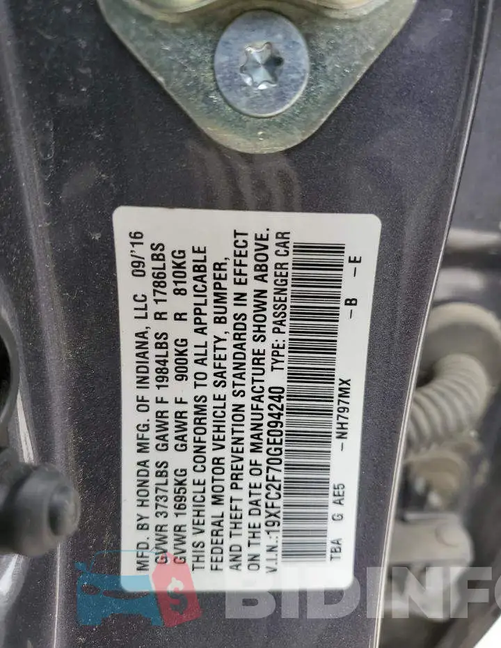 19XFC2F70GE094240 Photo# 13