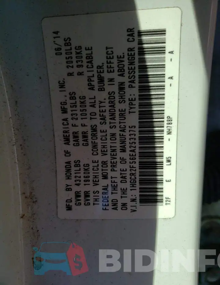1HGCR2F56EA253375 Photo# 12