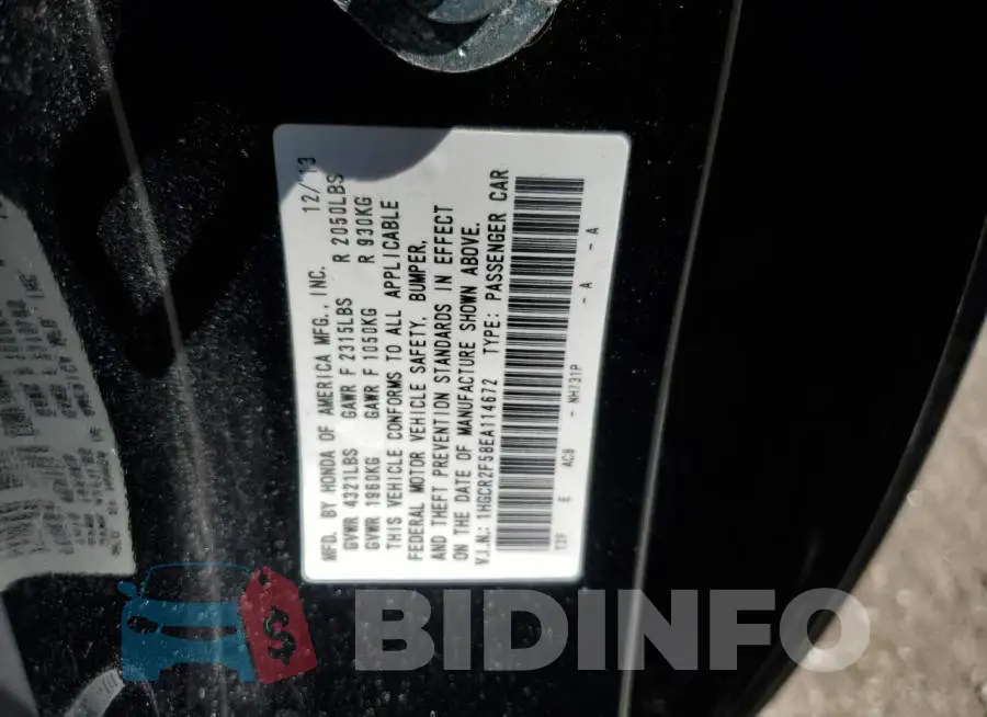 1HGCR2F58EA114672 Photo# 12