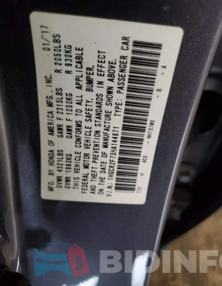 1HGCR2F75HA144671 Photo# 12