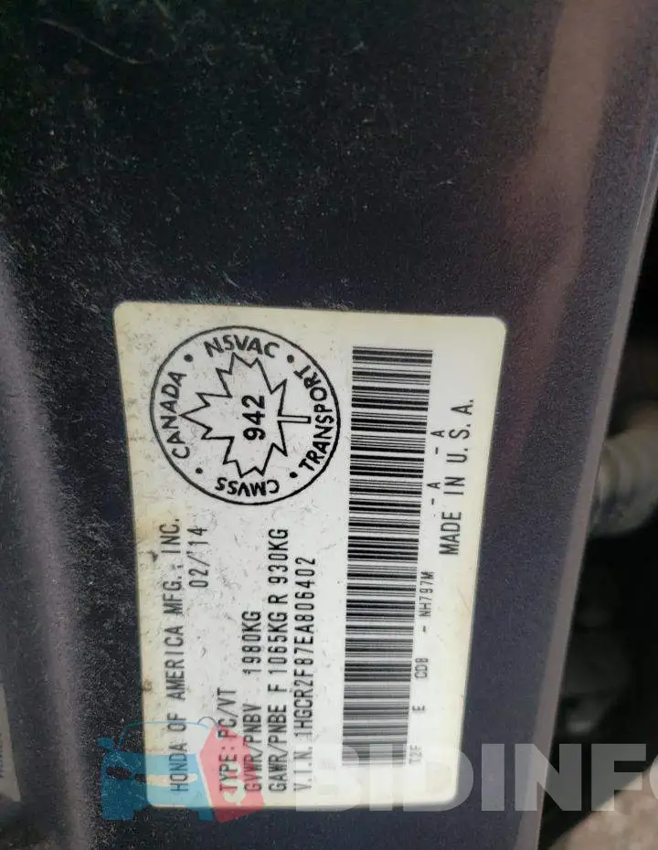 1HGCR2F87EA806402 Photo# 13