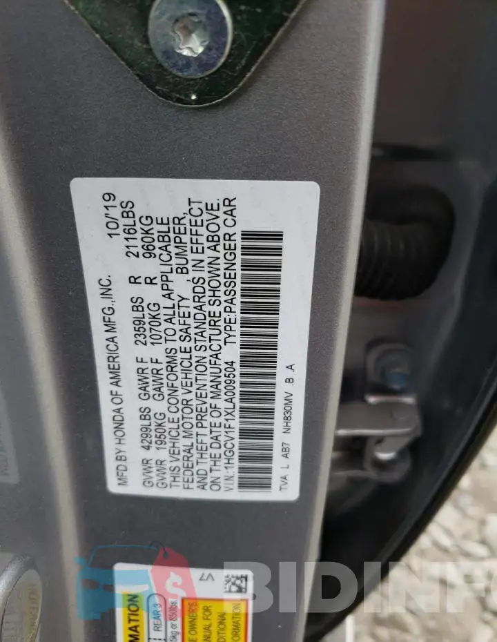1HGCV1F1XLA009504 Photo# 12