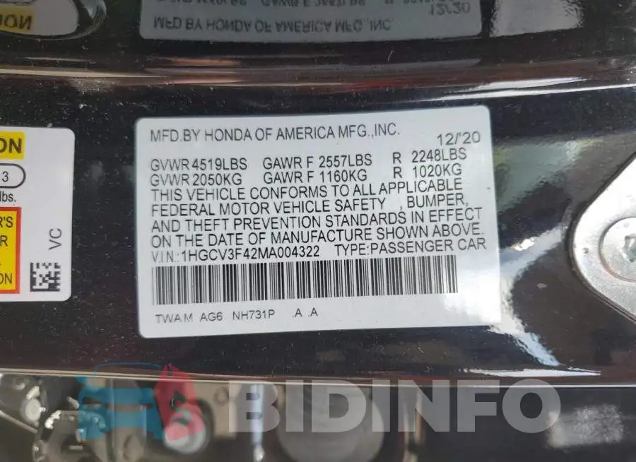 1HGCV3F42MA004322 Photo# 12