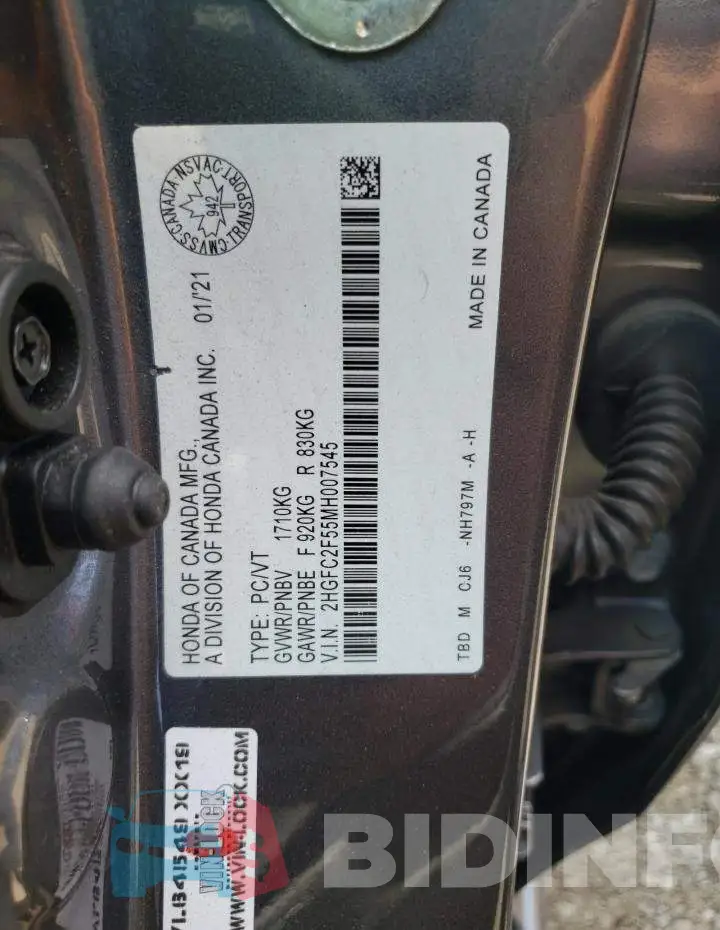 2HGFC2F55MH007545 Photo# 12