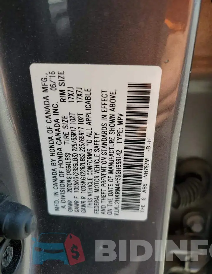 2HKRM4H59GH658142 Photo# 12