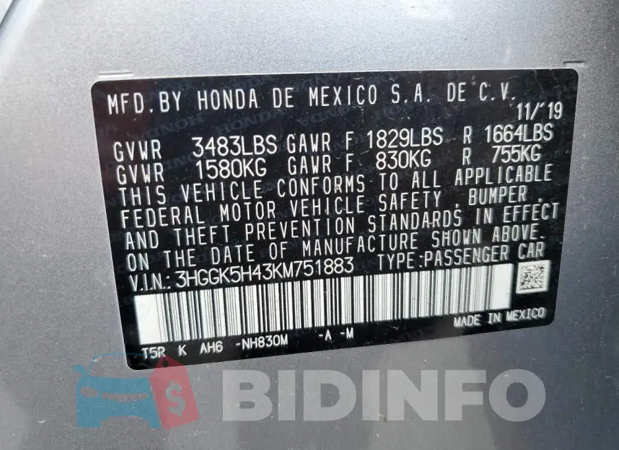 3HGGK5H43KM751883 Photo# 12