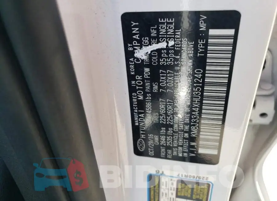 KM8J33A4XHU351240 Photo# 13