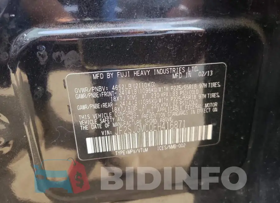 JF2SJGMC0EH416871 Photo# 14