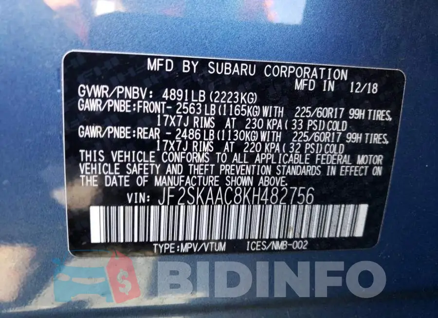 JF2SKAAC8KH482756 Photo# 12