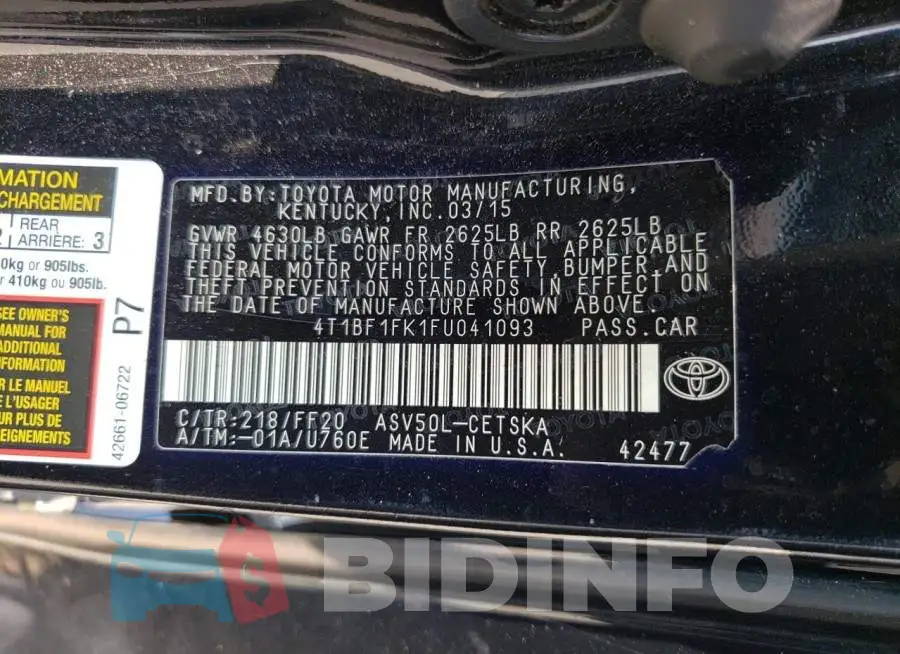 4T1BF1FK1FU041093 Photo# 12