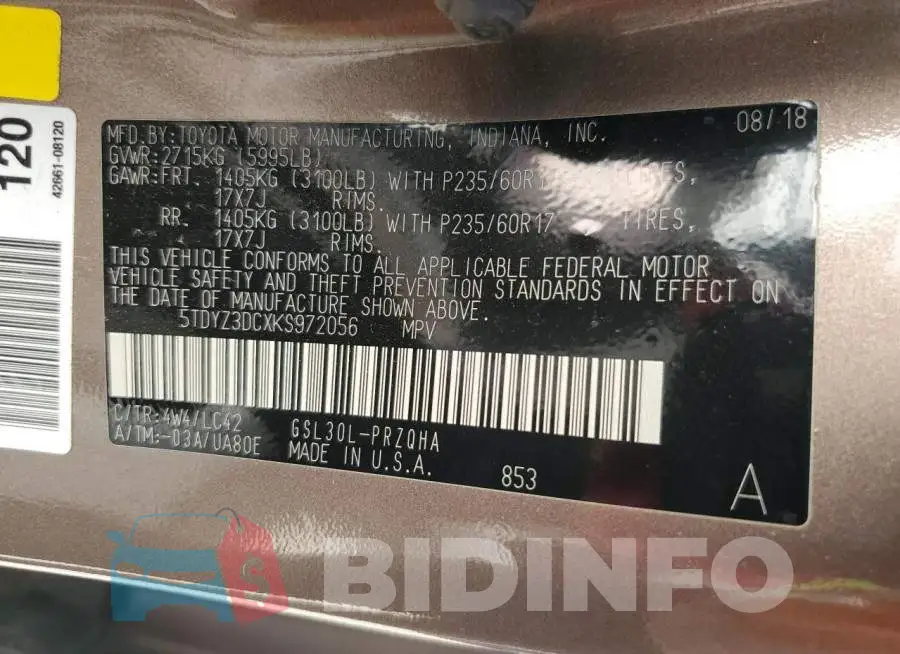 5TDYZ3DCXKS972056 Photo# 14