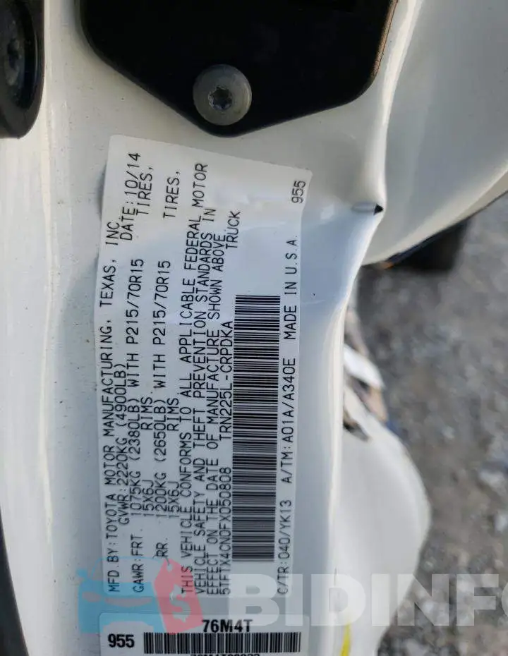 5TFTX4CN0FX050808 Photo# 13