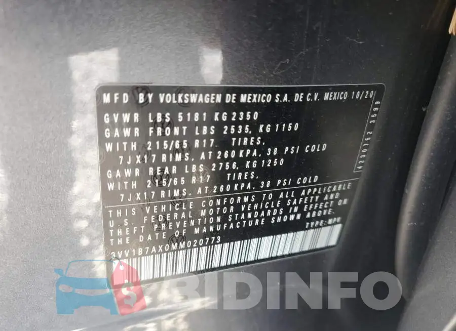 3VV1B7AX0MM020773 Photo# 12
