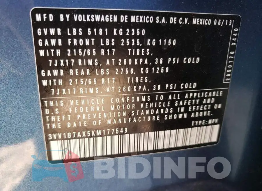 3VV1B7AX5KM177549 Photo# 13