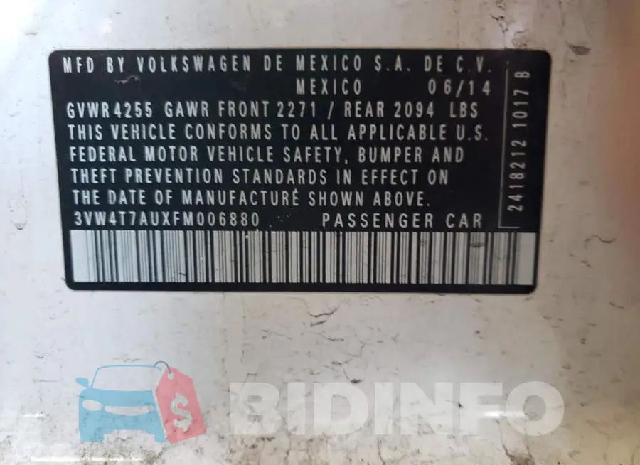 3VW4T7AUXFM006880 Photo# 13