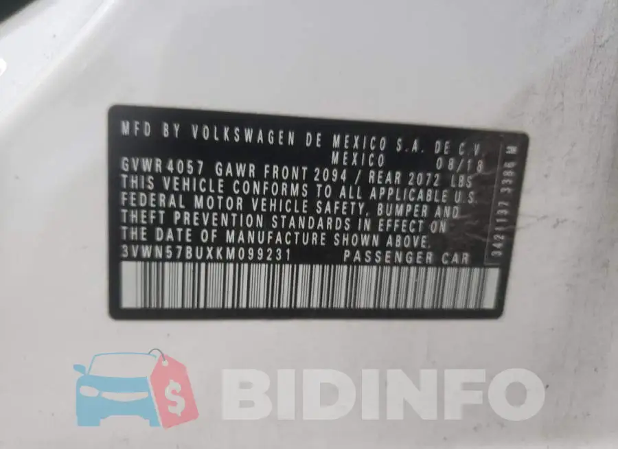 3VWN57BUXKM099231 Photo# 12