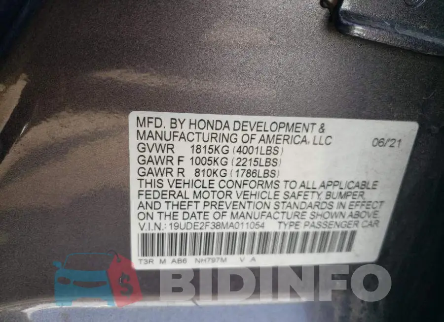 19UDE2F38MA011054 Photo# 13