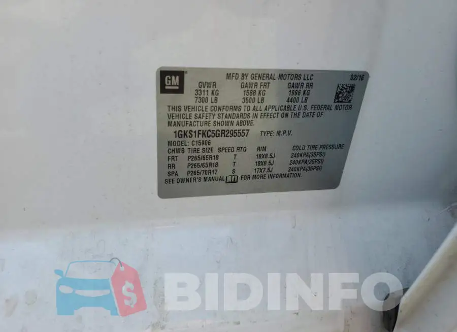 1GKS1FKC5GR295557 Photo# 13